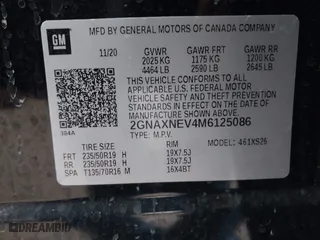 2021 Chevrolet Equinox Premier with VIN 2GNAXNEV4M6125086, listed as a IAAI auction lot 41475387 with 53,387 mi miles. Bid and sale history available at carsss.com. Image 9.