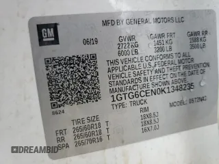 2019 GMC Canyon 4WD SLE with VIN 1GTG6CEN0K1348235, listed as a Copart auction lot 45934405 with 0 mi miles and Salvage Title. Bid and sale history available at carsss.com. Image 12.