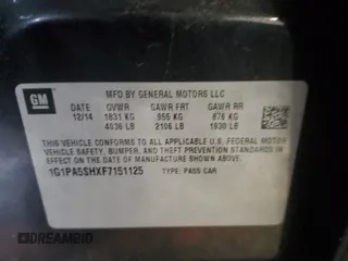 2015 Chevrolet Cruze LS z VIN 1G1PA5SHXF7151125, wystawiony jako Copart lot #41705355 z przebiegiem Nie podano mil oraz Nie do naprawy • Non repairable. Historia ofert i sprzedaży dostępna na DreamBid. Obrazek 12.