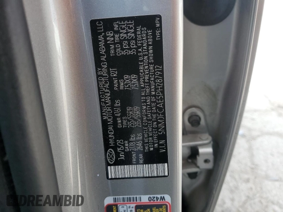 2023 Hyundai Tucson SEL with VIN 5NMJFCAE5PH287912, listed as a Copart auction lot 55416985 with 25,418 mi miles and Salvage title. Bid and sale history available at DreamBid. Image 12.