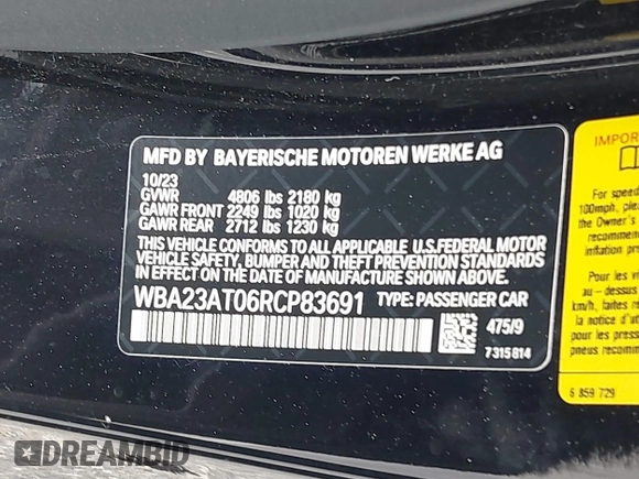 2024 BMW 4 Series 430i z VIN WBA23AT06RCP83691, wystawiony jako IAAI lot #42318871 z przebiegiem 31 615 mil mil oraz . Historia ofert i sprzedaży dostępna na DreamBid. Obrazek 9.