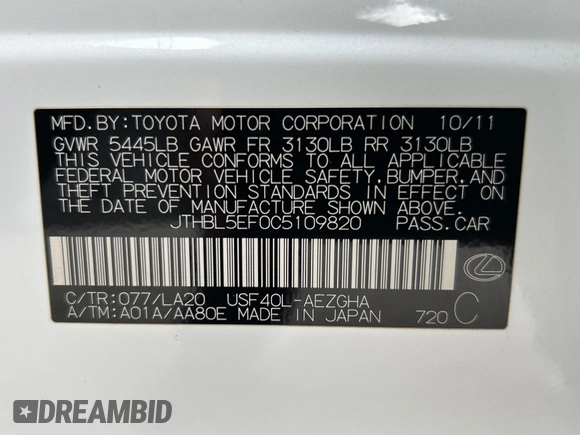 2012 Lexus LS 460 z VIN JTHBL5EF0C5109820, wystawiony jako IAAI lot #41795530 z przebiegiem 66 289 mil mil oraz . Historia ofert i sprzedaży dostępna na DreamBid. Obrazek 9.