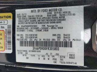2015 Ford Fusion SE with VIN 3FA6P0HD0FR305803, listed as a IAAI auction lot 42187326 with 103,774 mi miles and . Bid and sale history available at DreamBid. Image 9.