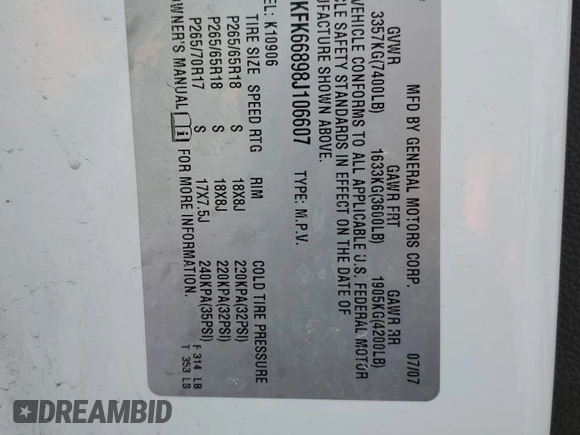 2008 GMC Yukon XL z VIN 1GKFK66898J106607, wystawiony jako Copart lot #47481335 z przebiegiem 214 283 mil mil oraz Szkoda całkowita • Salvage title. Historia ofert i sprzedaży dostępna na DreamBid. Obrazek 14.