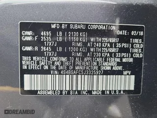 2018 Subaru Outback Premium with VIN 4S4BSAFC5J3325927, listed as a IAAI auction lot 42141545 with 72,187 mi miles. Bid and sale history available at carsss.com. Image 1.