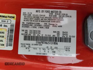 2018 Ford Mustang EcoBoost с VIN 1FA6P8TH6J5131806, выставлен на аукционе Copart как лот 55484075 с пробегом 80 525 миль миль и Списание • Salvage title. История ставок и продаж доступна на DreamBid. Изображение 13.