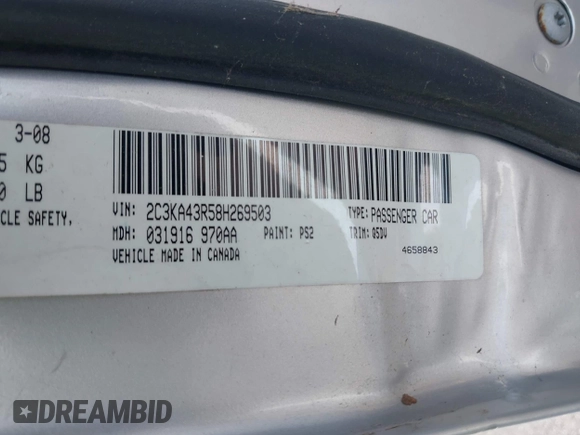 2008 Chrysler 300 LX with VIN 2C3KA43R58H269503, listed as a IAAI auction lot 42067271 with 140,623 mi miles and . Bid and sale history available at DreamBid. Image 9.
