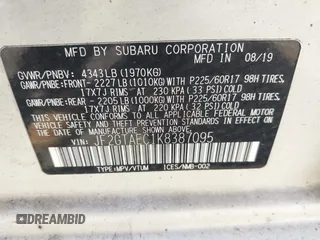 2019 Subaru Crosstrek Premium with VIN JF2GTAEC1K8387095, listed as a IAAI auction lot 42101685 with 64,008 mi miles and . Bid and sale history available at DreamBid. Image 9.
