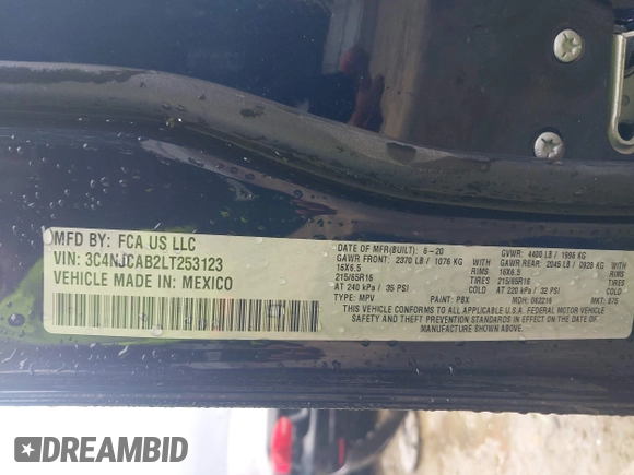 2020 Jeep Compass Sport с VIN 3C4NJCAB2LT253123, выставлен на аукционе IAAI как лот 42391181 с пробегом 47 450 миль миль и . История ставок и продаж доступна на DreamBid. Изображение 9.