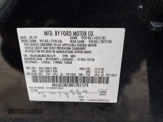 2019 Ford EcoSport Titanium z VIN MAJ6S3KL8KC281579, wystawiony jako IAAI lot #41995080 z przebiegiem 93 240 mil mil oraz . Historia ofert i sprzedaży dostępna na DreamBid. Obrazek 9.