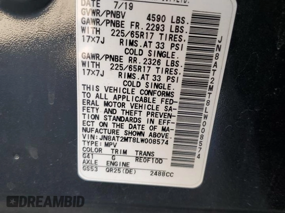 2020 Nissan Rogue S with VIN JN8AT2MT8LW008574, listed as a Copart auction lot 64434645 with 79,360 mi miles and Salvage title. Bid and sale history available at DreamBid. Image 14.