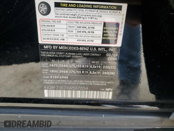 2009 Mercedes-Benz GL-Class 4.6L with VIN 4JGBF71E79A507054, listed as a Copart auction lot 74093574 with 0 mi miles and Non Repairable. Bid and sale history available at carsss.com. Image 14.