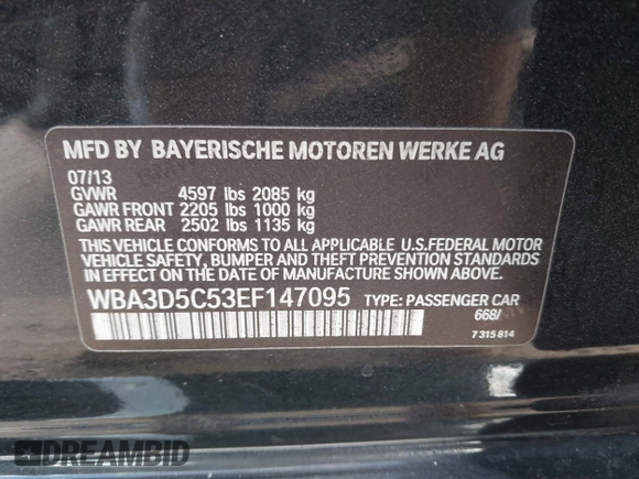 2014 BMW 3 Series 328d xDrive with VIN WBA3D5C53EF147095, listed as a IAAI auction lot 40740496 with 98,834 mi miles. Bid and sale history available at carsss.com. Image 9.