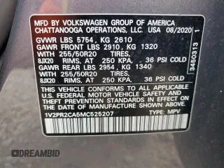 2021 Volkswagen Atlas SE with VIN 1V2PR2CA5MC525207, listed as a Copart auction lot 46195945 with 130,206 mi miles and Non repairable. Bid and sale history available at DreamBid. Image 13.