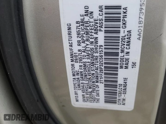 2002 Toyota Solara SE with VIN 2T1FF28P32C561579, listed as a Copart auction lot 85861854 with Not Provided miles and Salvage Title. Bid and sale history available at DreamBid. Image 12.
