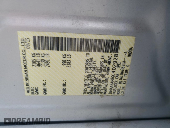 2016 Nissan Maxima S with VIN 1N4AA6AP8GC402928, listed as a Copart auction lot 73480344 with 79,537 mi miles and Salvage Title. Bid and sale history available at DreamBid. Image 13.