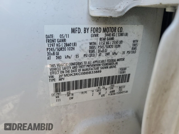 2011 Ford Edge Limited with VIN 2FMDK3KC0BBB33889, listed as a Copart auction lot 50459185 with 121,227 mi miles and Salvage Title. Bid and sale history available at carsss.com. Image 15.