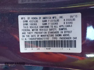 2013 Honda Accord Sdn EX-L with VIN 1HGCR2F86DA272193, listed as a IAAI auction lot 41873222 with 147,809 mi miles. Bid and sale history available at carsss.com. Image 9.