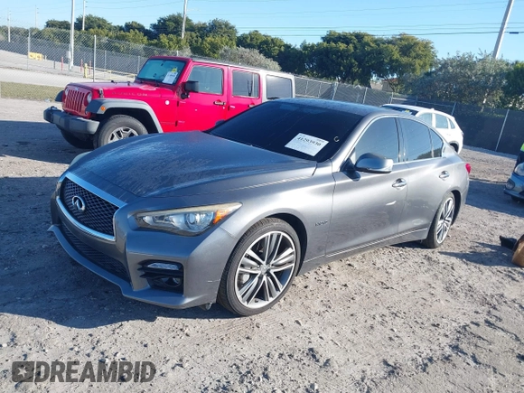 2014 Infiniti Q50 Hybrid Premium with VIN JN1AV7AR6EM700524, listed as a IAAI auction lot 41293930 with 1 mi miles. Bid and sale history available at carsss.com. Image 2.