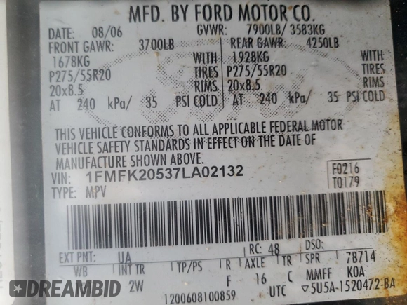 2007 Ford Expedition EL Limited with VIN 1FMFK20537LA02132, listed as a Copart auction lot 47261015 with 174,407 mi miles and Clean Title. Bid and sale history available at carsss.com. Image 15.
