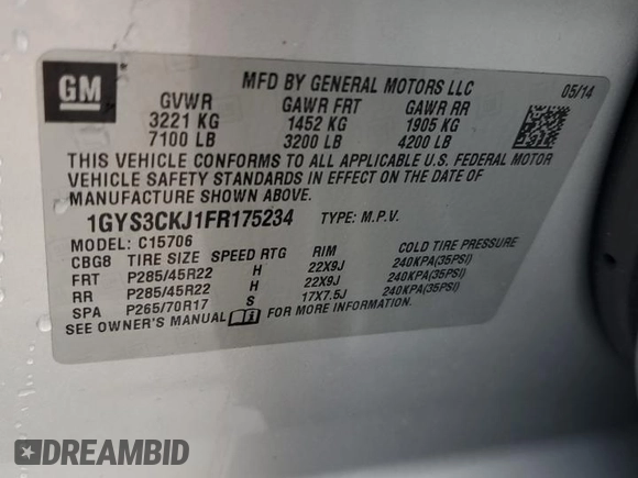 2015 Cadillac Escalade Premium z VIN 1GYS3CKJ1FR175234, wystawiony jako Copart lot #58785115 z przebiegiem 246 725 mil mil oraz Czysty tytuł • Clean title. Historia ofert i sprzedaży dostępna na DreamBid. Obrazek 13.