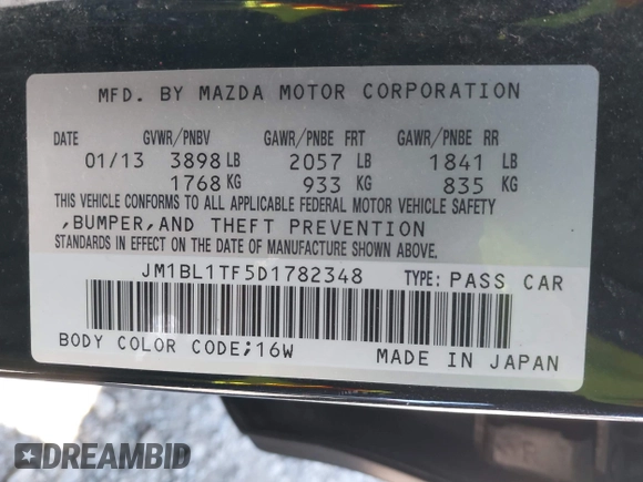 2013 Mazda 3 i SV with VIN JM1BL1TF5D1782348, listed as a IAAI auction lot 42037608 with 96,222 mi miles and . Bid and sale history available at DreamBid. Image 9.