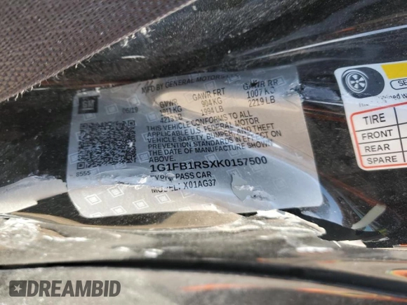 2019 Chevrolet Camaro 1LT with VIN 1G1FB1RSXK0157500, listed as a Copart auction lot 45799895 with 41,827 mi miles and Salvage Title. Bid and sale history available at carsss.com. Image 14.