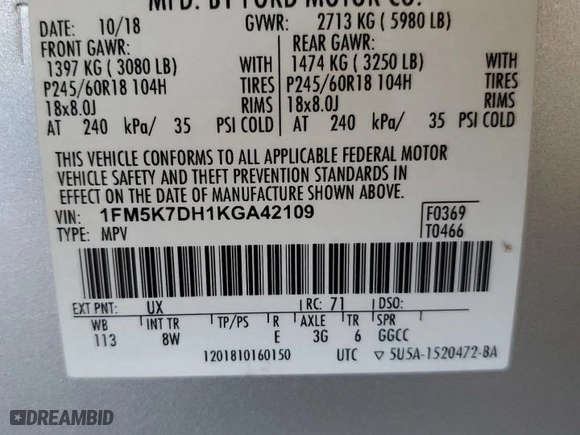 2019 Ford Explorer XLT with VIN 1FM5K7DH1KGA42109, listed as a Copart auction lot 50359355 with 85,162 mi miles and Salvage Title. Bid and sale history available at carsss.com. Image 15.