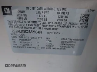 2011 GMC Terrain SLE-1 with VIN 2CTALMEC2B6290407, listed as a IAAI auction lot 41218176 with 98,241 mi miles and . Bid and sale history available at DreamBid. Image 9.