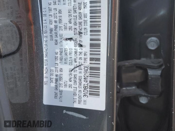 2021 Mazda CX-30 Preferred with VIN 3MVDMBCL4MM212408, listed as a Copart auction lot 54826135 with 37,876 mi miles and Salvage Title. Bid and sale history available at carsss.com. Image 13.