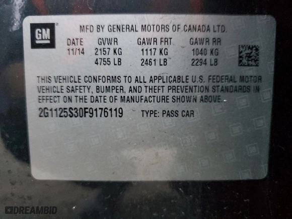 2015 Chevrolet Impala LT with VIN 2G1125S30F9176119, listed as a Copart auction lot 50949205 with 175,757 mi miles and Clean Title. Bid and sale history available at carsss.com. Image 14.