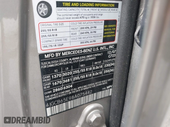 2008 Mercedes-Benz R 3.5L с VIN 4JGCB65E98A075442, выставлен на аукционе IAAI как лот 42761474 с пробегом 164 023 миль миль и . История ставок и продаж доступна на DreamBid. Изображение 9.