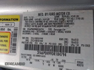 2013 Ford Fusion SE с VIN 3FA6P0H99DR184794, выставлен на аукционе IAAI как лот 41120431 с пробегом 127 376 миль миль и . История ставок и продаж доступна на DreamBid. Изображение 9.