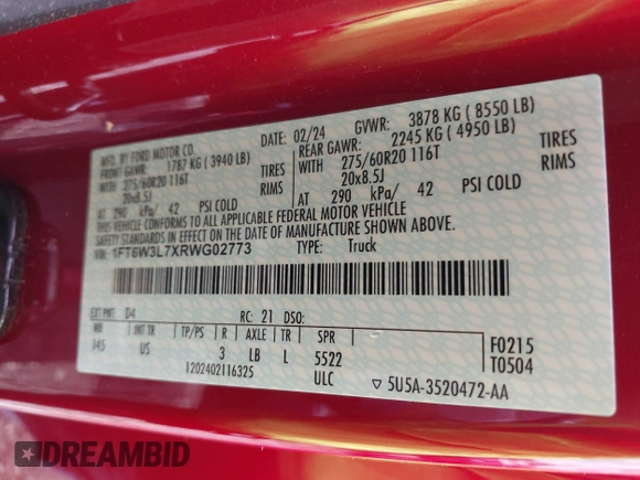 2024 Ford F-150 Lightning Flash z VIN 1FT6W3L7XRWG02773, wystawiony jako IAAI lot #42266067 z przebiegiem 7 256 mil mil oraz . Historia ofert i sprzedaży dostępna na DreamBid. Obrazek 9.