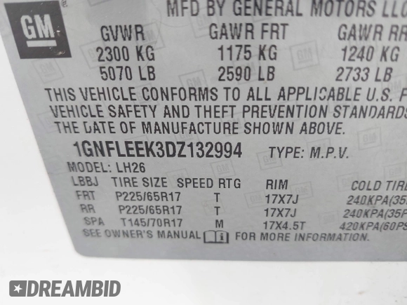 2013 Chevrolet Equinox LT with VIN 1GNFLEEK3DZ132994, listed as a IAAI auction lot 42086273 with 230,446 mi miles. Bid and sale history available at carsss.com. Image 9.