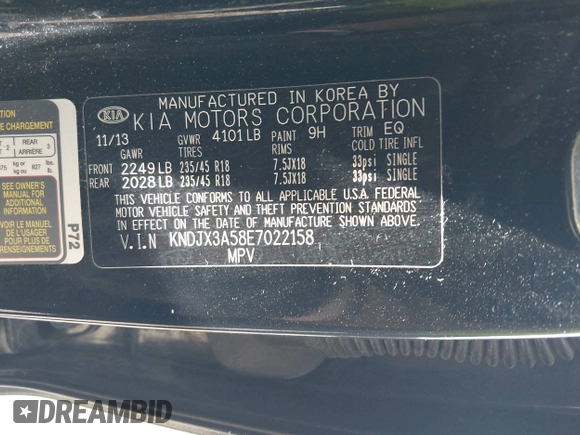 2014 Kia Soul + with VIN KNDJX3A58E7022158, listed as a IAAI auction lot 42076973 with 106,596 mi miles and . Bid and sale history available at DreamBid. Image 9.