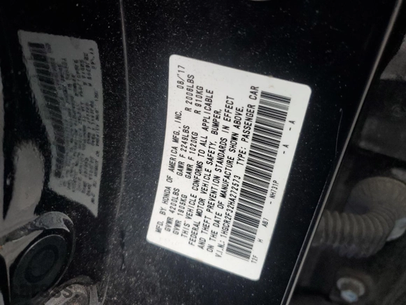 2017 Honda Accord Sedan LX with VIN 1HGCR2F32HA272573, listed as a Copart auction lot 51823995 with 96,034 mi miles and Salvage Title. Bid and sale history available at carsss.com. Image 12.