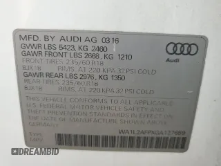 2016 Audi Q5 Premium Plus with VIN WA1L2AFPXGA127659, listed as a Copart auction lot 59369295 with 35,336 mi miles and Salvage title. Bid and sale history available at DreamBid. Image 13.