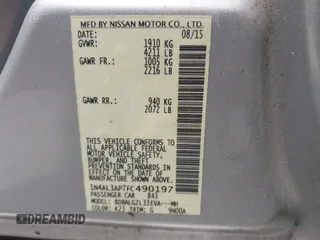 2015 Nissan Altima SV with VIN 1N4AL3AP7FC490197, listed as a IAAI auction lot 42003933 with 143,594 mi miles and . Bid and sale history available at DreamBid. Image 9.