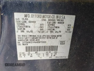 2004 Ford F-250 XL с VIN 1FTNW21P64EB75535, выставлен на аукционе IAAI как лот 42198874 с пробегом 361 334 миль миль и . История ставок и продаж доступна на DreamBid. Изображение 9.