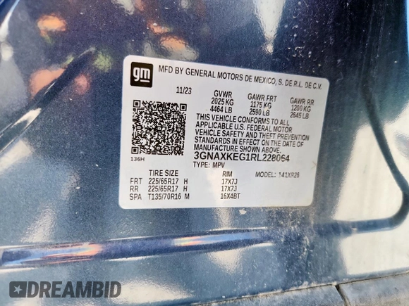 2024 Chevrolet Equinox LT with VIN 3GNAXKEG1RL228064, listed as a Copart auction lot 58274905 with 10,375 mi miles and Salvage title. Bid and sale history available at DreamBid. Image 14.