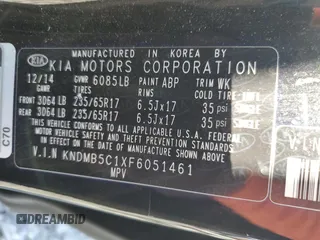 2015 Kia Sedona LX with VIN KNDMB5C1XF6051461, listed as a Copart auction lot 54203275 with 101,193 mi miles and Salvage Title. Bid and sale history available at DreamBid. Image 13.