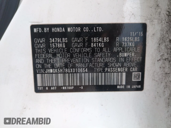 2016 Honda Fit EX with VIN JHMGK5H78GX010654, listed as a Copart auction lot 60937685 with 143,433 mi miles and Salvage title. Bid and sale history available at DreamBid. Image 13.