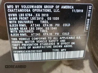 2019 Volkswagen Atlas SE with VIN 1V2WR2CAXKC521646, listed as a Copart auction lot 57383735 with 89,832 mi miles and Salvage title. Bid and sale history available at DreamBid. Image 14.