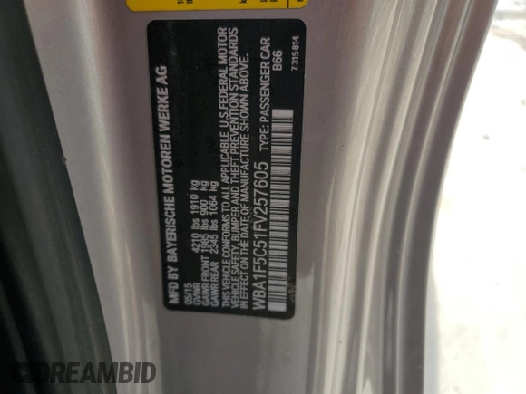 2015 BMW 2 Series 228i with VIN WBA1F5C51FV257605, listed as a Copart auction lot 50991415 with 122,396 mi miles and Salvage Title. Bid and sale history available at carsss.com. Image 12.