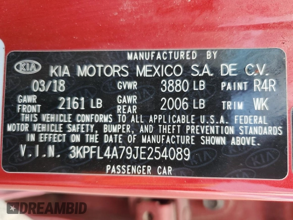 2018 Kia Forte LX with VIN 3KPFL4A79JE254089, listed as a Copart auction lot 54764935 with 104,958 mi miles and Salvage Title. Bid and sale history available at carsss.com. Image 13.
