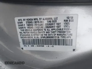 2009 Honda Odyssey Touring с VIN 5FNRL38969B013708, выставлен на аукционе IAAI как лот 42002538 с пробегом 198 220 миль миль и . История ставок и продаж доступна на DreamBid. Изображение 9.