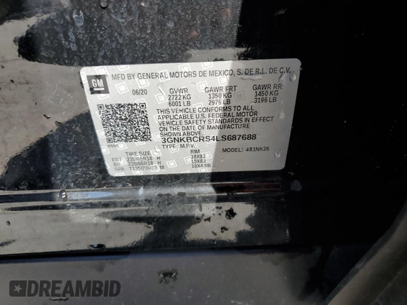 2020 Chevrolet Blazer LT z VIN 3GNKBCRS4LS687688, wystawiony jako Copart lot #50051785 z przebiegiem 58 231 mil mil oraz Nie do naprawy • Non repairable. Historia ofert i sprzedaży dostępna na DreamBid. Obrazek 13.