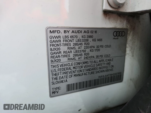 2017 Audi Q7 Premium Plus with VIN WA1LAAF79HD007810, listed as a Copart auction lot 65116745 with 193,643 mi miles and Clean title. Bid and sale history available at DreamBid. Image 13.