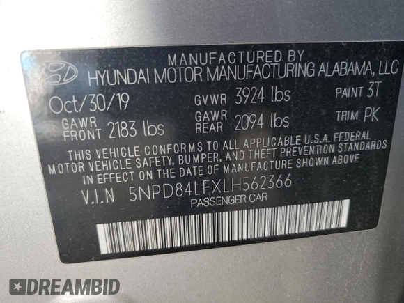 2020 Hyundai Elantra SEL z VIN 5NPD84LFXLH562366, wystawiony jako Copart lot #49205905 z przebiegiem 77 346 mil mil oraz Szkoda całkowita • Salvage title. Historia ofert i sprzedaży dostępna na DreamBid. Obrazek 12.
